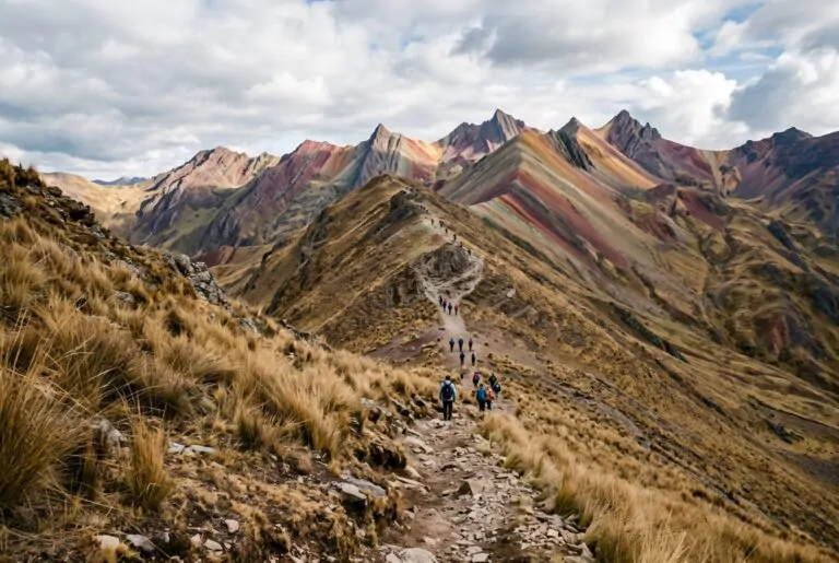 Sendero empinado hacia las crestas de colores de Pallay Punchu