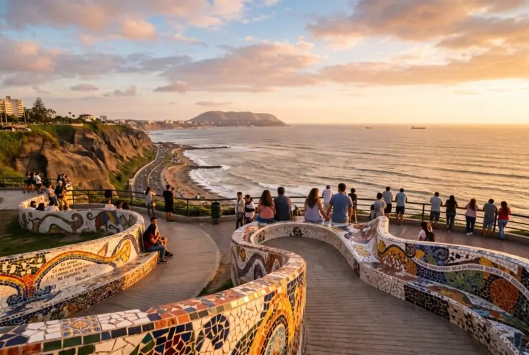 Parque del Amor en Miraflores sobre la Costa Verde y el océano Pacífico