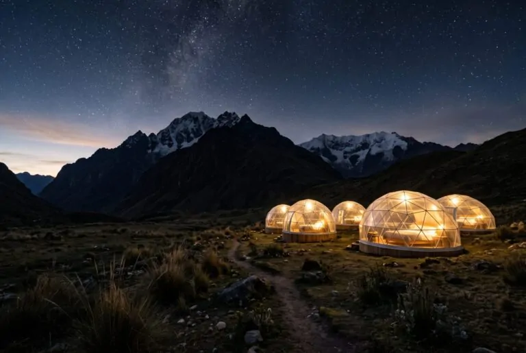 Domos tipo iglú bajo el cielo estrellado en los Andes cerca de Mollepata
